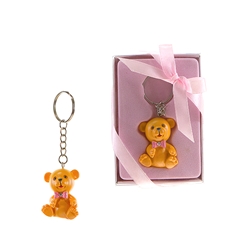 Mega Favors  -Teddy Bear Poly Resin Key Chain in Gift Box - Pink