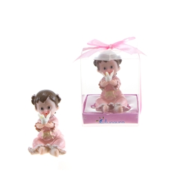 Mega Favors - Baby Toddler in Robe Holding Dove Poly Resin in Gift Box - Pink