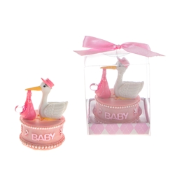 Mega Favors - Stork Carrying Clear Pacificer Poly Resin in Gift Box - Pink