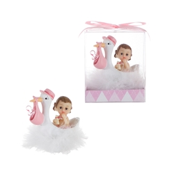 Mega Favors - Stork Carrying Pacifier and Baby Poly Resin in Gift Box - Pink
