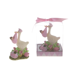 Mega Favors - Stork Carrying Newborn Baby Poly Resin in Gift Box - Pink