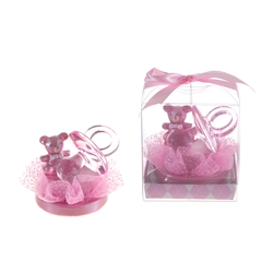 Mega Favors - Pacifier with Teddy Bear Poly Resin in Gift Box - Pink
