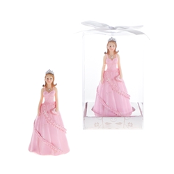 Mega Favors - Lady Wearing Gown and Holding Purse with Tiara Poly Resin in Gift Box - Pink