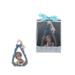 Mega Favors - Baby Sitting on Towel with Stork Poly Resin in Designer Box - Blue
