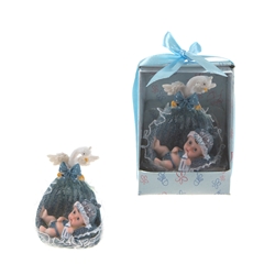 Mega Favors - Baby in a Basket with Swan Poly Resin in Designer Box - Blue