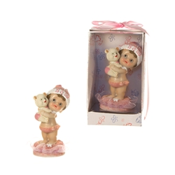 Mega Favors - Baby Holding Teddy Bear Poly Resin in Designer Box - Pink