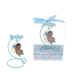 Mega Favors - Ethnic Baby Sitting on Moon Poly Resin in Gift Box - Blue