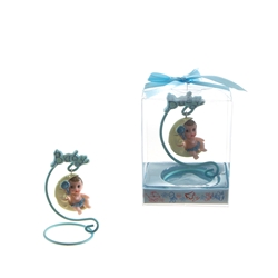 Mega Favors - Baby Sitting on Moon Poly Resin in Gift Box - Blue
