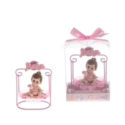 Mega Favors - Baby Sitting on Swing Poly Resin in Gift Box - Pink