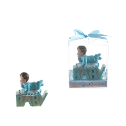 Mega Favors - Baby on top of "Baby" Phrase Poly Resin in Gift Box - Blue