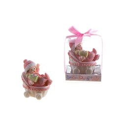 Mega Favors - Baby Wearing Winter Clothes in Carriage Poly Resin in Gift Box - Pink