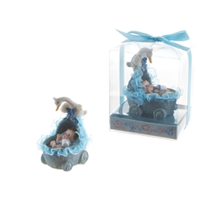 Mega Favors - Baby in Baby Carriage with Stork Poly Resin in Gift Box - Blue
