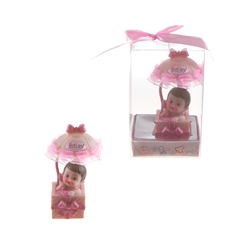 Mega Favors - Baby in Gift Box with Awning Poly Resin in Gift Box - Pink