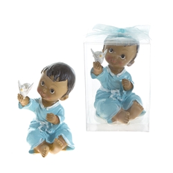 Mega Favors - Ethnic Toddler in Robe Holding Dove in Clear Box - Blue