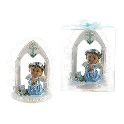 Mega Favors - Ethnic Toddler Praying Under Arch with Wings in Clear Box - Blue