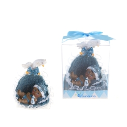 Mega Favors - Ethnic Baby in a Basket with Swan Poly Resin in Gift Box - Blue