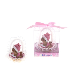 Mega Favors - Ethnic Baby Crawling in Basket Poly Resin in Gift Box - Pink
