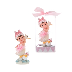 Mega Favors - Baby Sitting on Stork Poly Resin in Gift Box - Pink