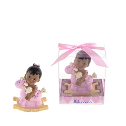 Mega Favors - Ethnic Baby Sitting on Rocking Horse Poly Resin in Gift Box - Pink
