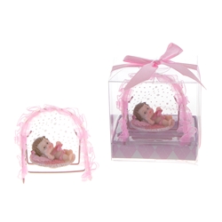 Mega Favors - Baby Laying in Frame Rocker Poly Resin in Gift Box - Pink