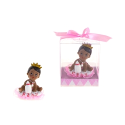 Mega Favors - Ethnic Baby Wearing Crown Holding Bottle Poly Resin in Gift Box - Pink