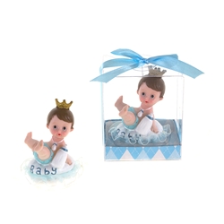 Mega Favors - Baby Wearing Crown Holding Bottle Poly Resin in Gift Box - Blue
