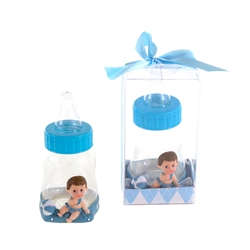 Mega Favors - Baby on Baby Bottle Poly Resin in Gift Box - Blue