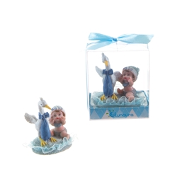 Mega Favors - Baby Playing with Stork Poly Resin in Gift Box - Blue