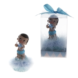 Mega Favors - Ethnic Baby Holding Pacifier Poly Resin in Gift Box - Blue