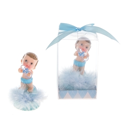 Mega Favors - Baby Holding Pacifier Poly Resin in Gift Box - Blue