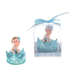 Mega Favors - Baby Sitting on Top of Crown Poly Resin in Gift Box - Blue