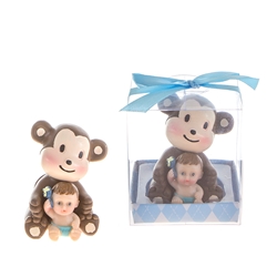 Mega Favors - Baby Sitting in Front of Monkey Poly Resin in Gift Box - Blue