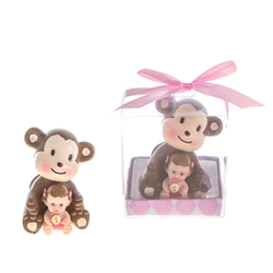 Mega Favors - Baby Sitting in Front of Monkey Poly Resin in Gift Box - Pink