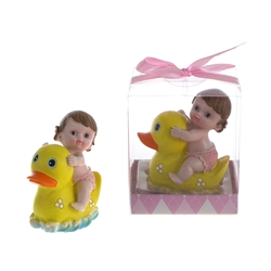 Mega Favors - Baby Sitting on Rubber Ducky Poly Resin in Gift Box - Pink