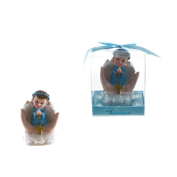 Mega Favors - Baby Angel Praying on Palm Poly Resin in Gift Box - Blue
