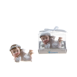 Mega Favors - Baby Angel Laying in White on Floor Poly Resin in Gift Box - Pink