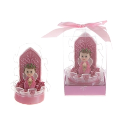 Mega Favors - Baby Praying in Rose Garden Poly Resin in Gift Box - Pink