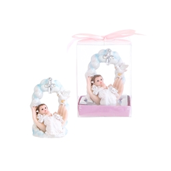 Mega Favors - Baby Praying on Palm Under Cross Poly Resin in Gift Box - Pink