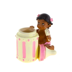 Mega Favors - Ethnic Baby Sitting Next to Baby Bottle Poly Resin - Pink