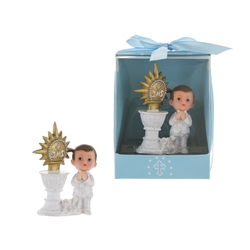 Mega Favors - Baby Praying Next to JHS Symbol Poly Resin in Designer Box - Blue