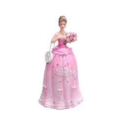 Mega Favors - Sweet 16 Lady Wearing Gown Holding Bouquet - Pink