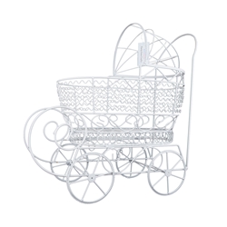 Mega Crafts - 16" Wire Baby Stroller with Moveable Wheels - White