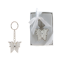 Mega Favors - Butterfly Poly Resin Key Chain in Gift Box - White