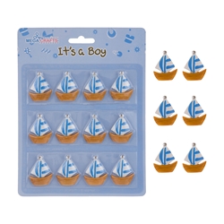 Mega Crafts - 12 pcs Baby Sail Boat Poly Resin Embellishments - Blue