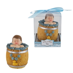 Mega Favors - Baby Napping in Barrel Poly Resin in Gift Box - Blue