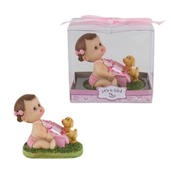 Mega Favors - Baby Sitting with Puppy Poly Resin in Gift Box - Pink