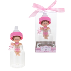 Mega Favors - Baby in Baby Bottle with Pacifier Poly Resin in Gift Box - Pink