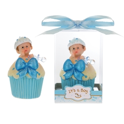 Mega Favors - Baby inside Cupcake with Pacifier Poly Resin in Gift Box - Blue