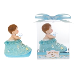 Mega Favors - Baby inside Bootie with Pacifier Poly Resin in Gift Box - Blue
