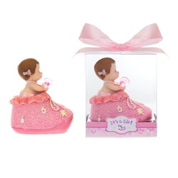 Mega Favors - Baby inside Bootie with Pacifier Poly Resin in Gift Box - Pink